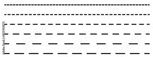 Geometric dashed lines set from thin to thick