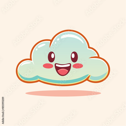Cartoon illustration of a happy cloud with a smiling face and rosy cheeks.