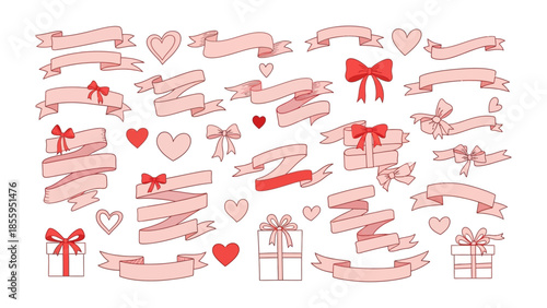 Ribbons and Hearts: A collection of charming ribbons, bows, and heart designs ready for any celebration. It's perfect for crafting or design projects.