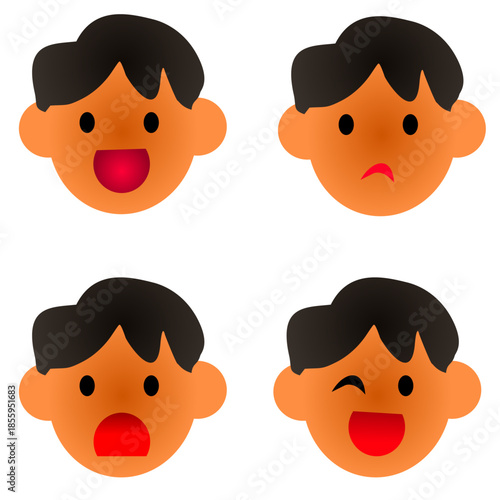 boy expression set including happy, sad, wink and shocked
