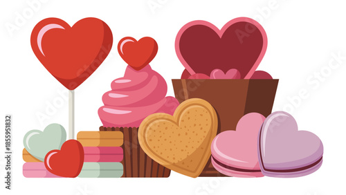 Sweet Moments of Affection: A delectable array of heart-shaped confections and treats, symbolizing love and sweetness. Embracing the warmth and joy of connection.