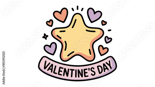 Valentine's Day Starry Illustration: A charming, hand-drawn illustration featuring a central star surrounded by hearts, perfect for conveying the spirit of love and celebration for Valentine's Day.