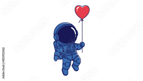 Astronaut's Cosmic Love: An astronaut floats serenely through the void, holding a vibrant heart-shaped balloon, a poignant symbol of love and connection in the vast expanse of space.
