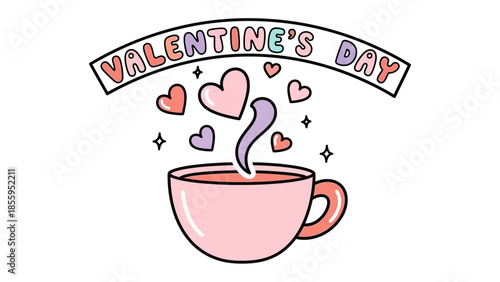 Valentine's Day Cup with Hearts: Adorable illustration featuring a Valentine's Day coffee cup, emanating hearts and the holiday's spirit.