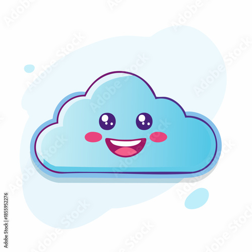 Cute cartoon cloud with a happy face and rosy cheeks, outlined in purple.