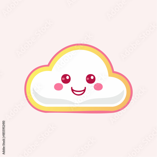 Cartoon cloud with a cute face and pink cheeks on a light pink background.