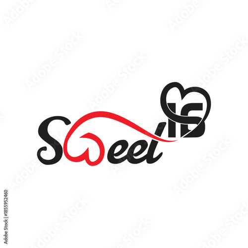 “Sweet 16'' with heart design
A creative and stylish “Sweet” typography logo with a red heart-shaped flowing line and elegant black lettering. The design represents love, sweetness, romance