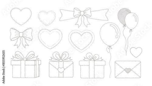 Elegant Decorative Elements: An assortment of sophisticated decorative elements, including charming hearts, festive bows, and gift boxes.