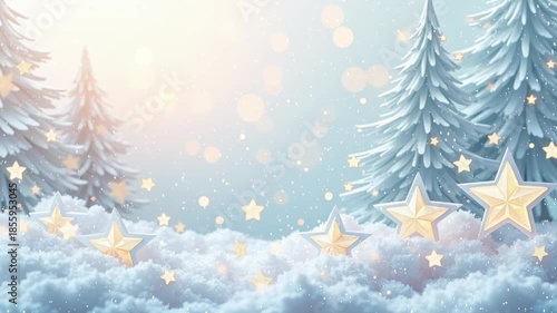 Many stars that are in the snow near the trees