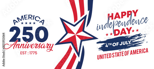 United States of America 250 Anniversary Patriotic Banner for Independence Day Celebration.Dynamic Brush Style Flag Waves, USA National Celebration Vector Background