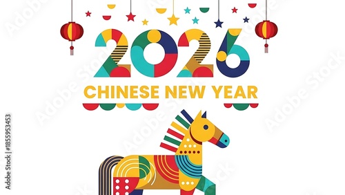 Colorful Horse Illustration, Festive Environment, Graphic Design, Vibrant Viewpoint