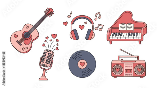 Melody of Love: A harmonious ensemble of musical instruments, radiating love. Capturing the essence of musical artistry.