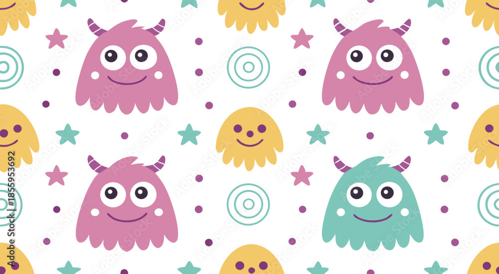 Obraz premium Adorable monster seamless pattern background vector design