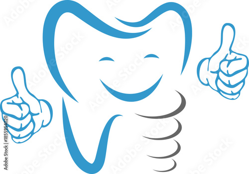 Zahnimplantat mit Gesicht und Händen, Zahnarzt, Zahnmedizin, Logo, Icon