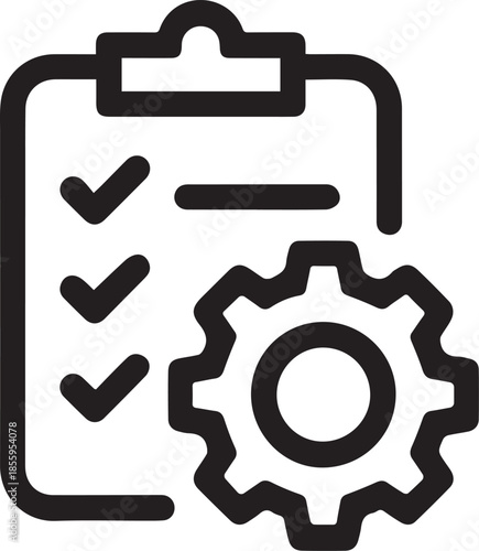 A clipboard with a checklist and a gear icon representing task management and configuration