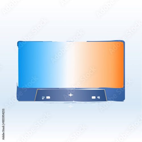 Illustration of a screen with a gradient from blue to orange, set in a dark blue frame.