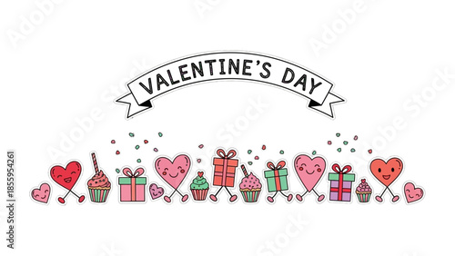 Valentine's Day Delight: A festive Valentine's Day illustration with delightful hearts and gift boxes, ready to share the spirit of love and affection.
