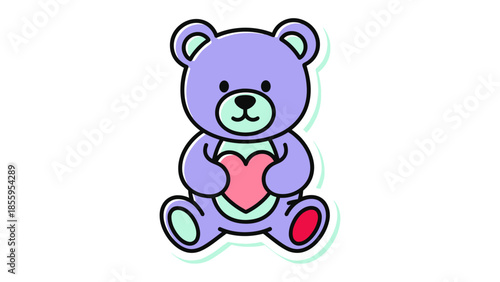 Affectionate Teddy Bear Holding Heart: This adorable illustration shows a charming purple teddy bear, clutching a heart, ready to bring warmth and affection.