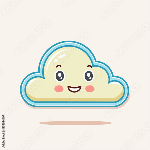 Cute cartoon cloud with a smiling face and rosy cheeks on a light background.