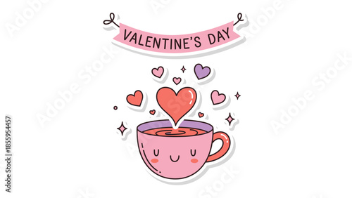 Cup of Love: A heartwarming Valentine's Day illustration, featuring a charming cup overflowing with love and adorned with hearts.