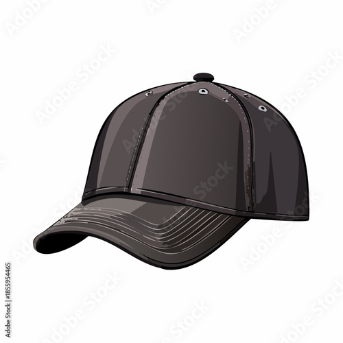 Illustration of a dark gray baseball cap with a curved brim and a button on top.