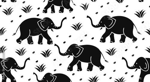 Silhouette elephant seamless pattern background vector design