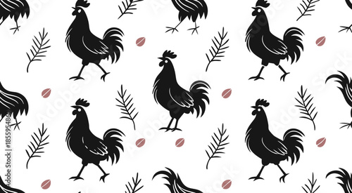 Silhouette rooster seamless pattern background vector design
