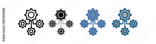 
framework icon set multiple style collection with three gear design