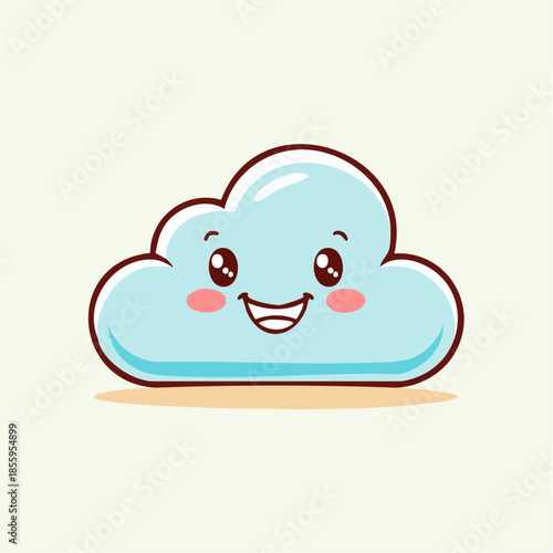 Cute cartoon cloud with a happy face and rosy cheeks.