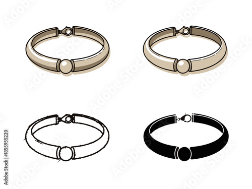 Detailed vector illustrations of modern choker necklaces, showcasing different finishes and design elements for stylish accessory and fashion design concepts