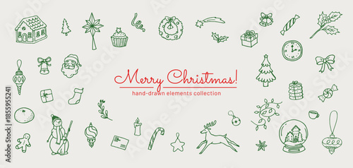 Merry Christmas. Modern hand-drawn marker doodles collection for whimsical holiday designs
