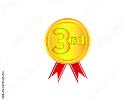 Golden third place medal isolated on transparent background