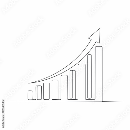 Simple Line Drawing of a Bar Chart with Upward Trending Arrow Keywords: bar chart, graph, growth, upward trend, arrow, finance, business, data, statistics, increase, progress, success, economy