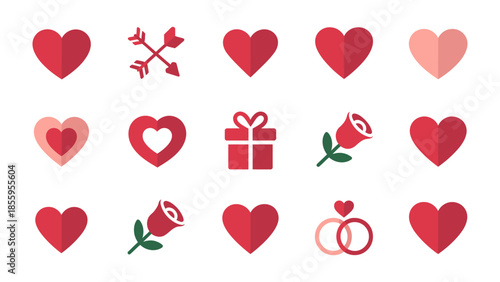 Love's Visual Symphony: An array of captivating heart icons, accompanied by a symbol of romance, creates a visual masterpiece of affection. Perfect for expressing love and commitment. 