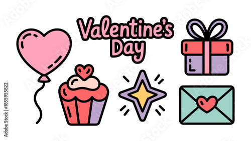 Valentine's Day Icon Set: A delightful ensemble of Valentine's Day icons, perfectly capturing the essence of romance, affection, and celebration.