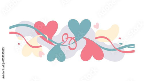 Heartfelt Abstract Composition: A vibrant abstract composition features delicate hearts intertwined with elegant lines, evoking emotions of love, connection, and tenderness.