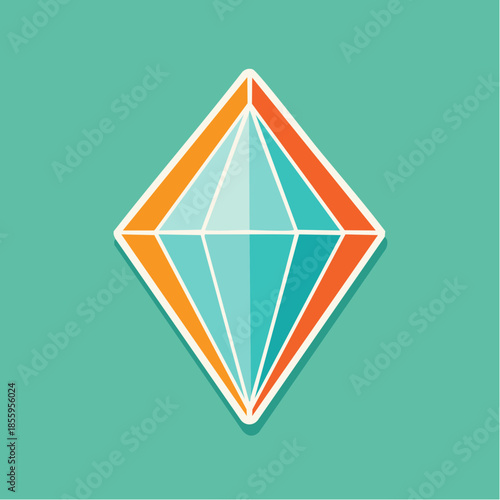 Stylized diamond with orange border on a teal background, vector illustration.
