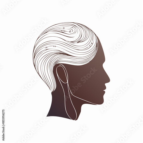 Profile silhouette of a person with stylized brown hair and a gradient skin tone on a white background