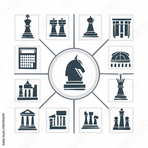 Chess Knight with Related Icons.