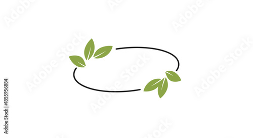 Elegant oval frame decorated with fresh green leaves on both sides representing nature and environmental sustainability in design.