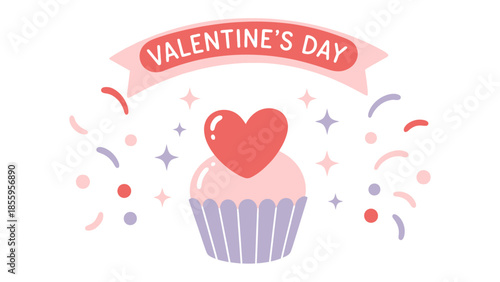 Valentine's Day Cupcake of Affection: A romantic depiction of a Valentine's Day cupcake, adorned with a heart and festive decorations, conveying sentiments of love and affection.