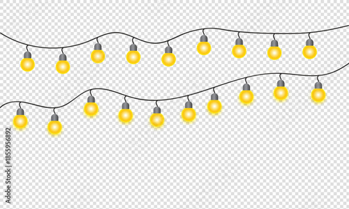 illuminated string lights with glowing yellow bulbs arranged in a wavy pattern on a transparent background a festive decor high quality professional