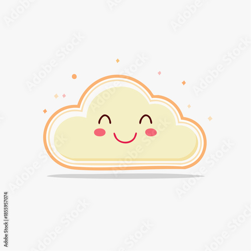 Illustration of a smiling cloud with rosy cheeks on a white background.