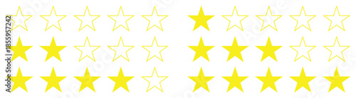 Golden Review Stars Rating Icon Set Collection.