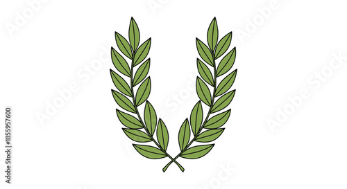 Classic green laurel wreath illustration with detailed leaves used as a symbol of victory honor excellence and achievement.