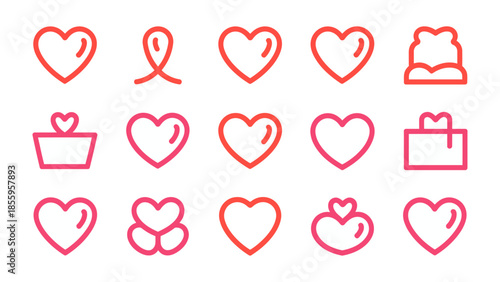 Heart Icon Array: A captivating assortment of heart-shaped icons in vibrant shades, perfect for expressing sentiments of love, care, and affection.