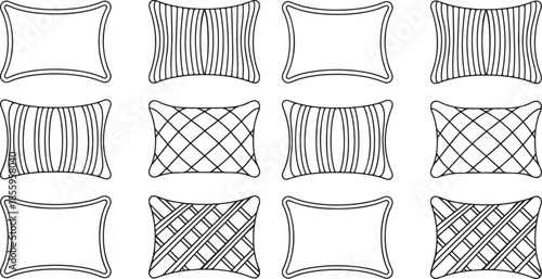 Collection of decorative throw pillow vector outlines in various shapes and patterns