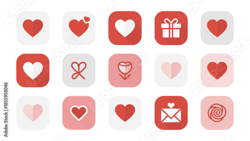 Love Symbols Icon Array: A captivating array of love symbols, icons and related images ideal for digital design and social media platforms.