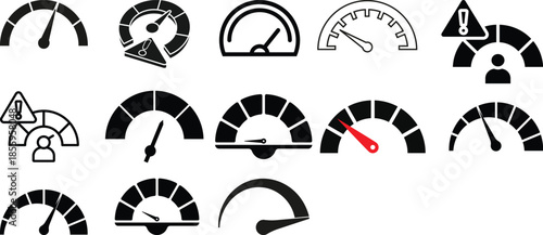 Dashboard speedometer icons set. Performance indicator sign.Rating meter signs.