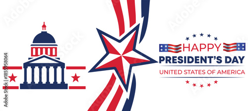 Happy Presidents Day Elegant Banner with Red Flowing Wave Pattern, USA National Holiday Celebration Vector